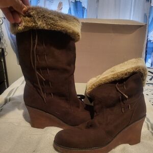 Woman dressing boots